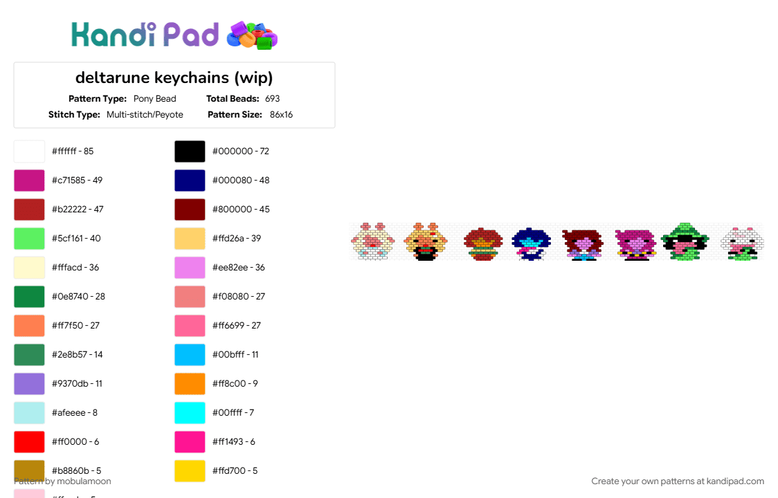 deltarune keychains (wip) - Pony Bead Pattern by mobulamoon on Kandi Pad - colorful, purple, yellow