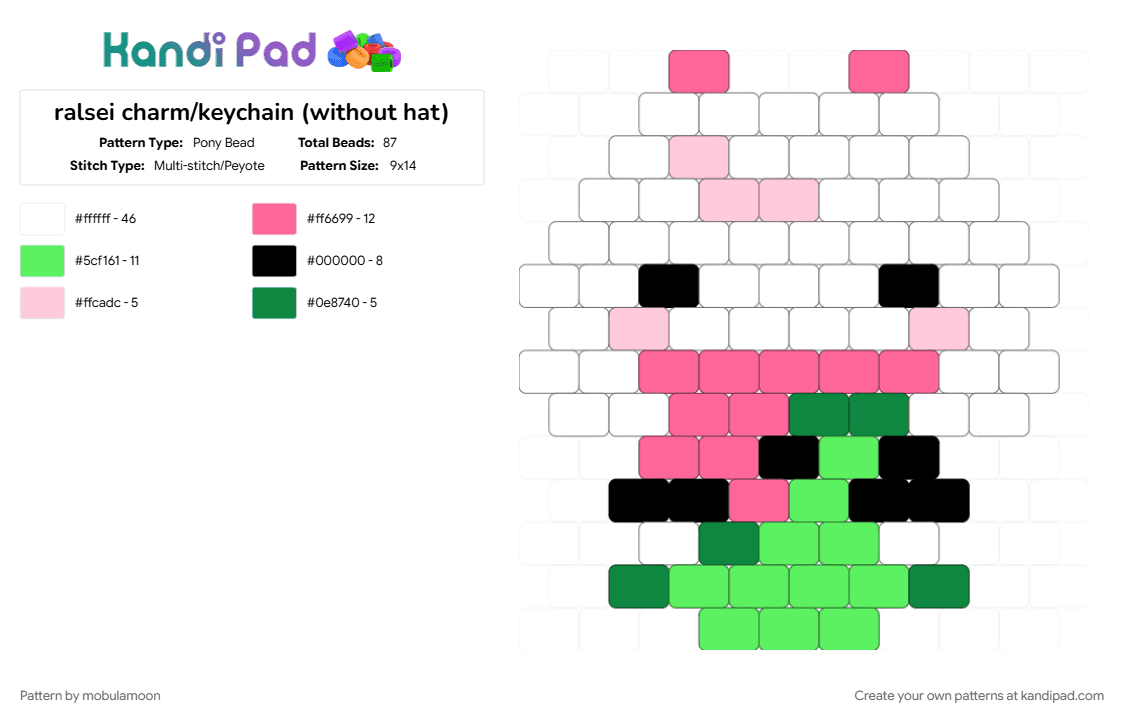 ralsei charm/keychain (without hat) - Pony Bead Pattern by mobulamoon on Kandi Pad - character, charm, deltarune, green, keychain, pink, ralsei