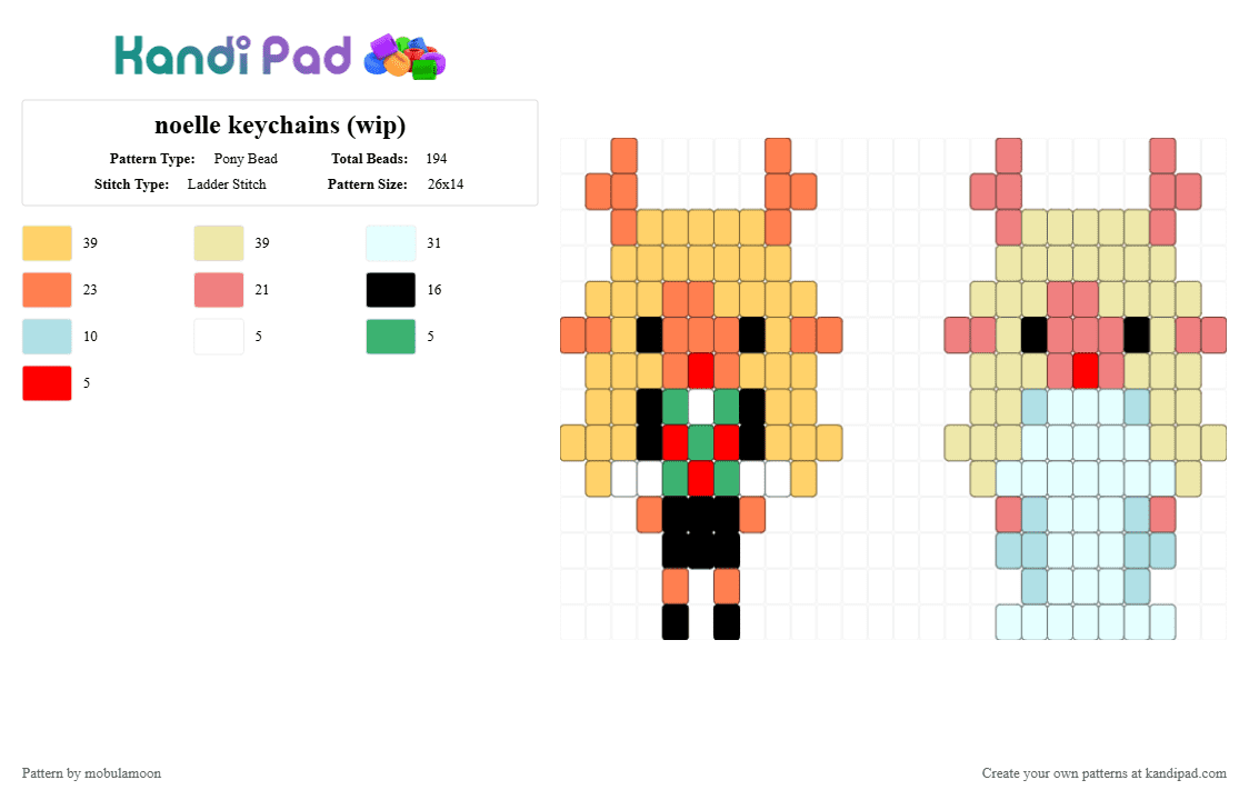 noelle keychains (wip) - Pony Bead Pattern by mobulamoon on Kandi Pad - yellow