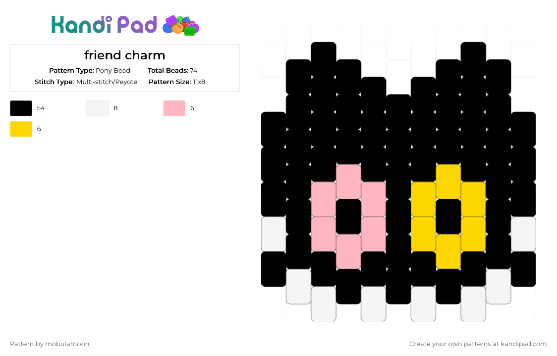 friend charm ☆ - Pony Bead Pattern by mobulamoon on Kandi Pad - black,pink,yellow,deltarune,friend deltarune,imagefriend,charm