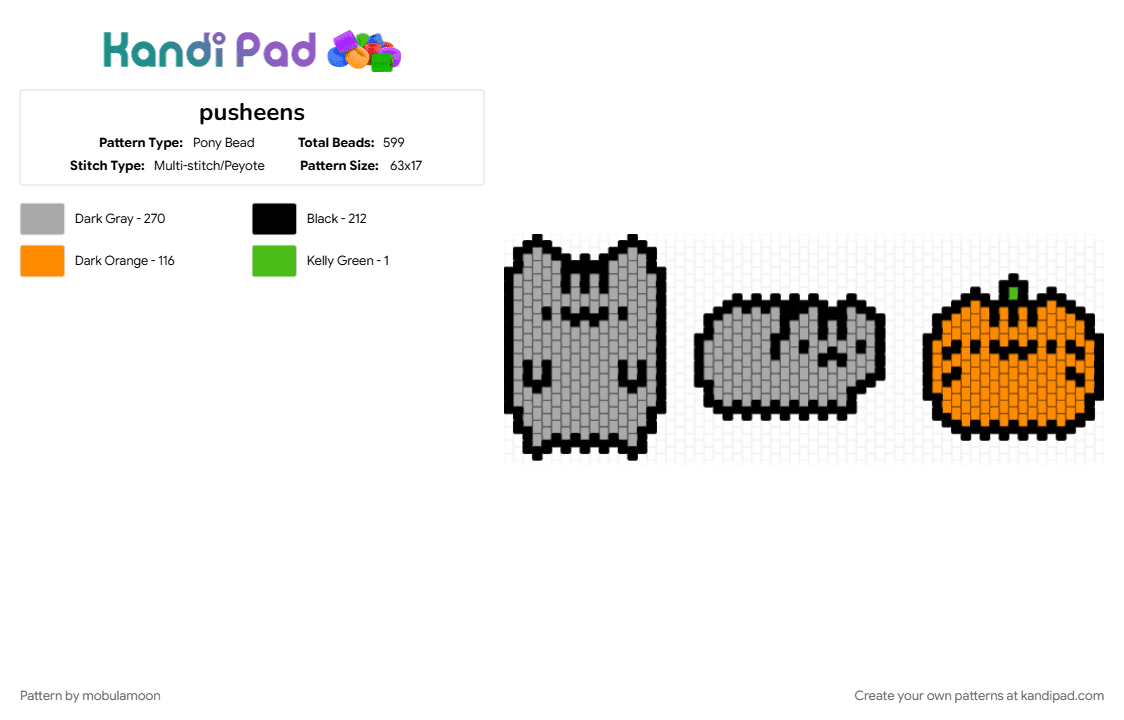 pusheens - Pony Bead Pattern by mobulamoon on Kandi Pad - beige