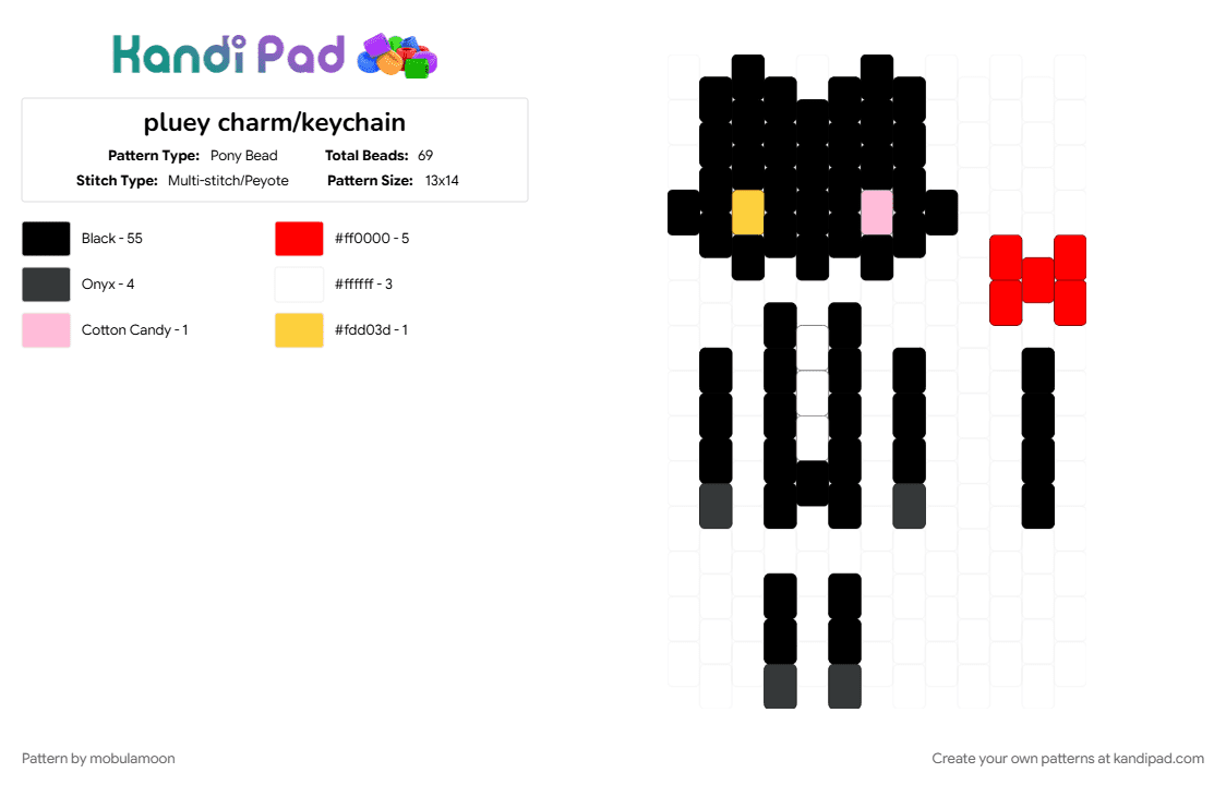 pluey charm/keychain - Pony Bead Pattern by mobulamoon on Kandi Pad - black, character, charm, deltarune, keychain, pluey, red