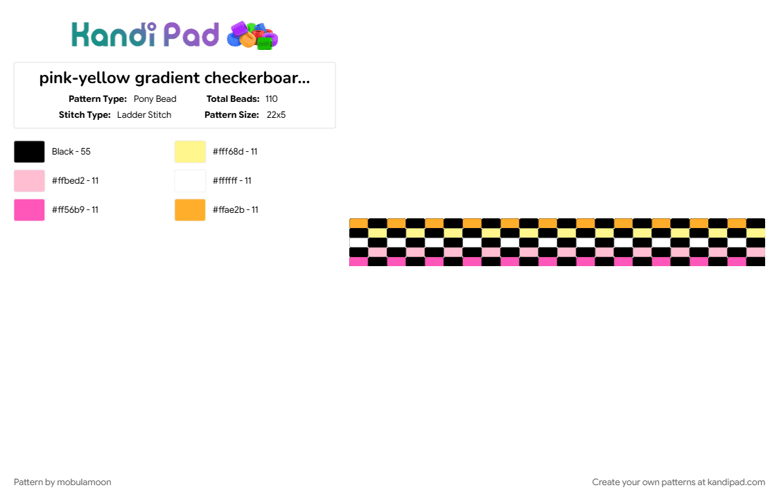 pink-yellow gradient checkerboard bracelet - Pony Bead Pattern by mobulamoon on Kandi Pad - black, pink