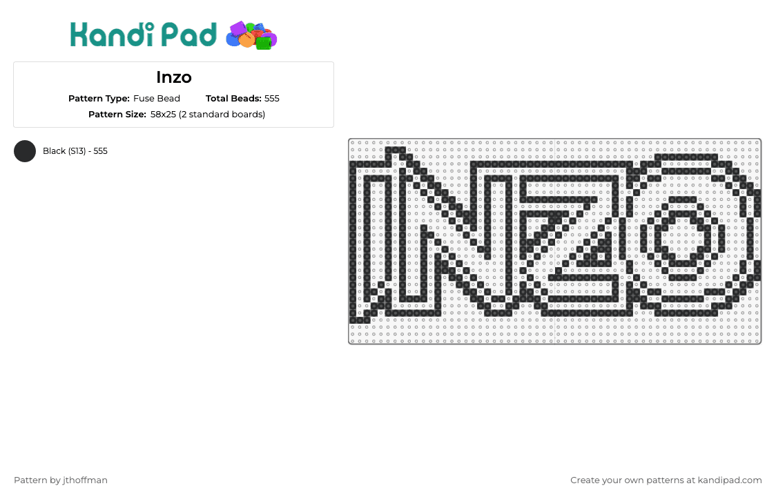 Inzo - Fuse Bead Pattern by jthoffman on Kandi Pad - inzo,logo,text,dj,edm,music,outline,black