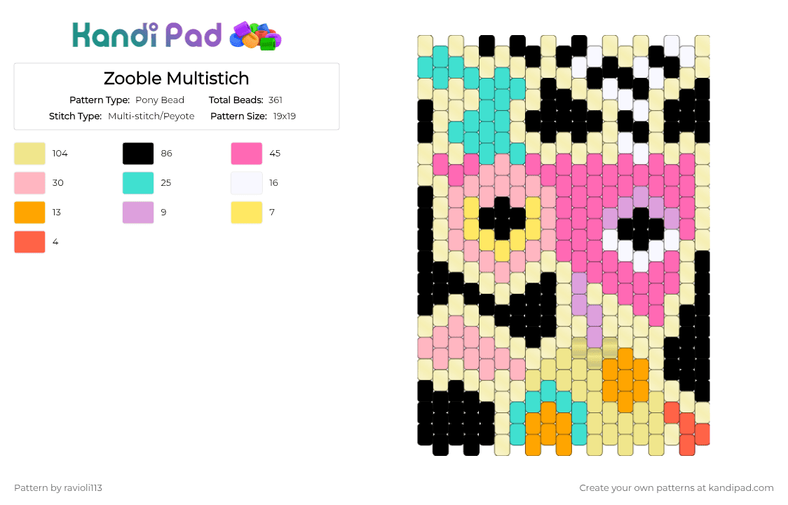 Zooble Multistich - Pony Bead Pattern by ravioli113 on Kandi Pad - yellow,pink