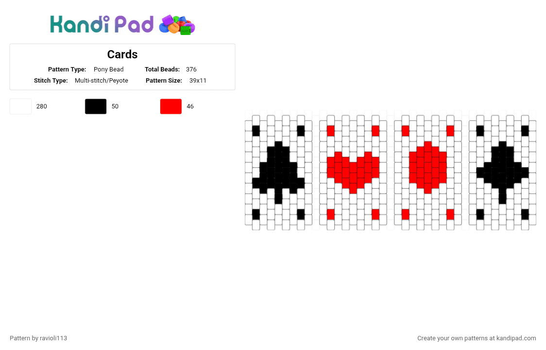 Cards - Pony Bead Pattern by ravioli113 on Kandi Pad - white