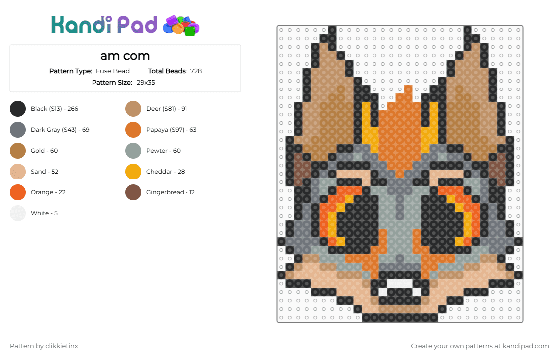am com - Fuse Bead Pattern by clikkietinx on Kandi Pad - orange,gray,tan