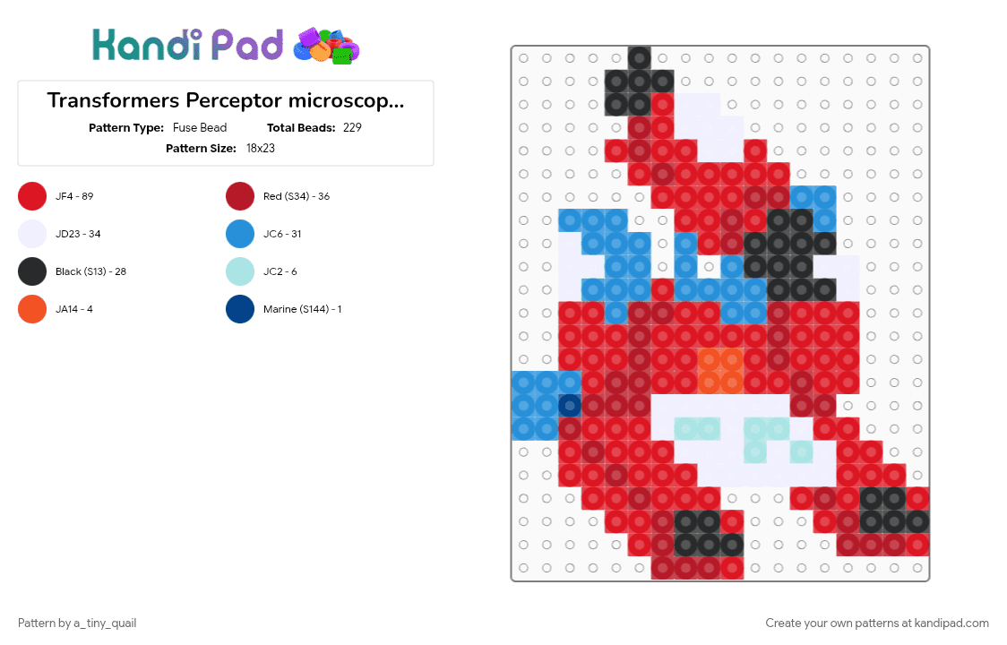 Transformers Perceptor microscope alt mode - Fuse Bead Pattern by a_tiny_quail on Kandi Pad - microscope, red, science, transformers