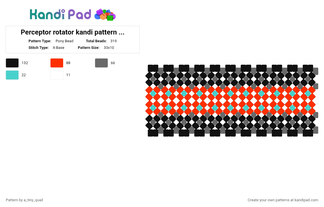 Perceptor rotator kandi pattern x base - Pony Bead Pattern by a_tiny_quail on Kandi Pad - gray, red