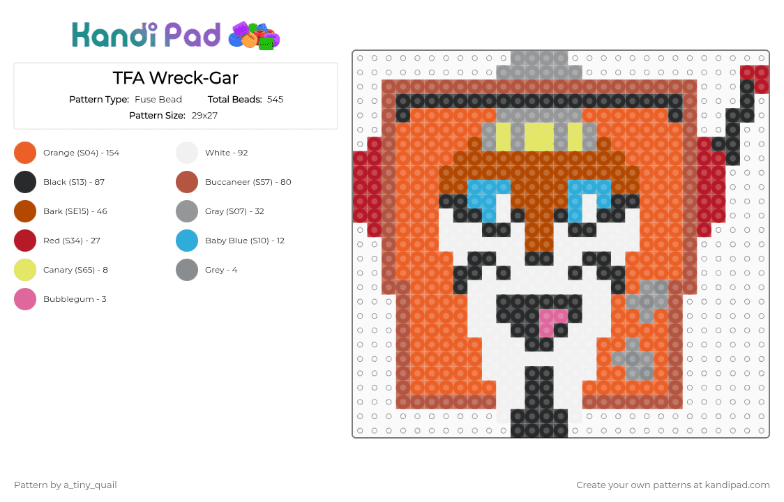 TFA Wreck-Gar Perler - Fuse Bead Pattern by a_tiny_quail on Kandi Pad - red,orange