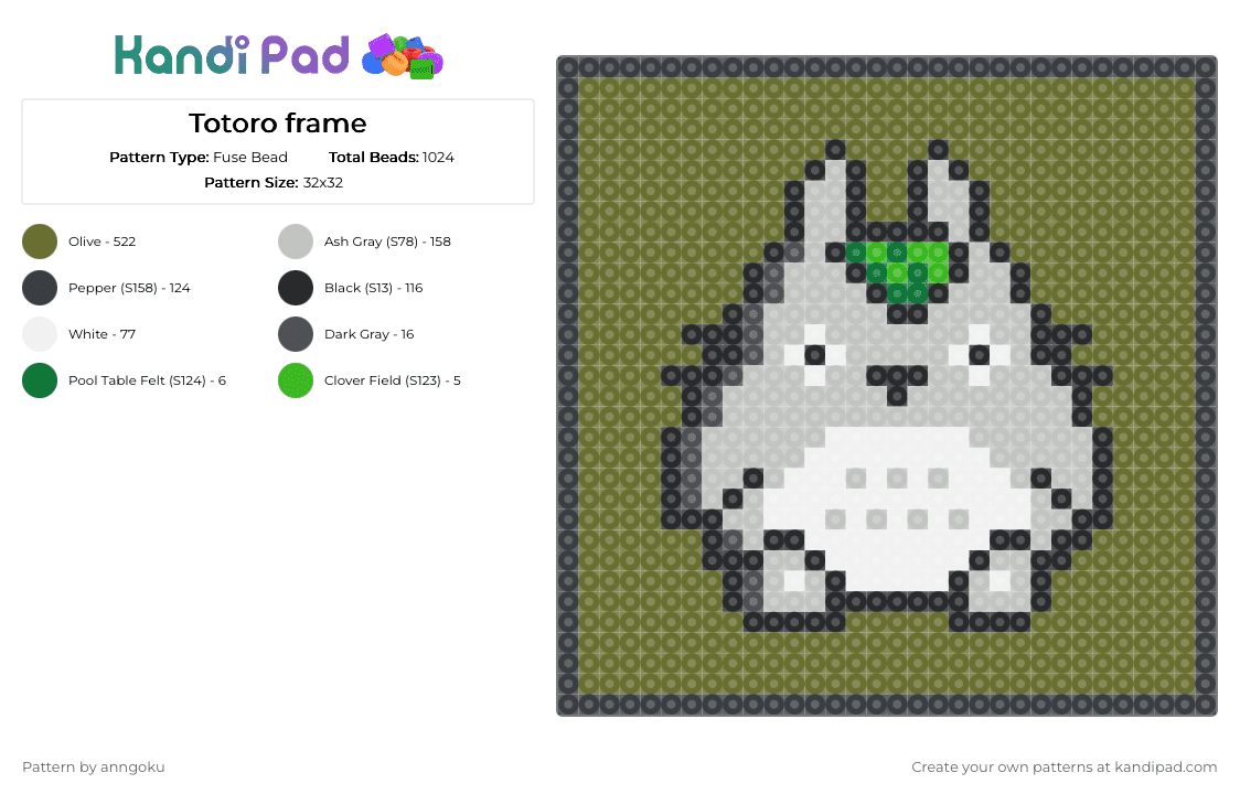 Totoro framed - Fuse Bead Pattern by anngoku on Kandi Pad - gold