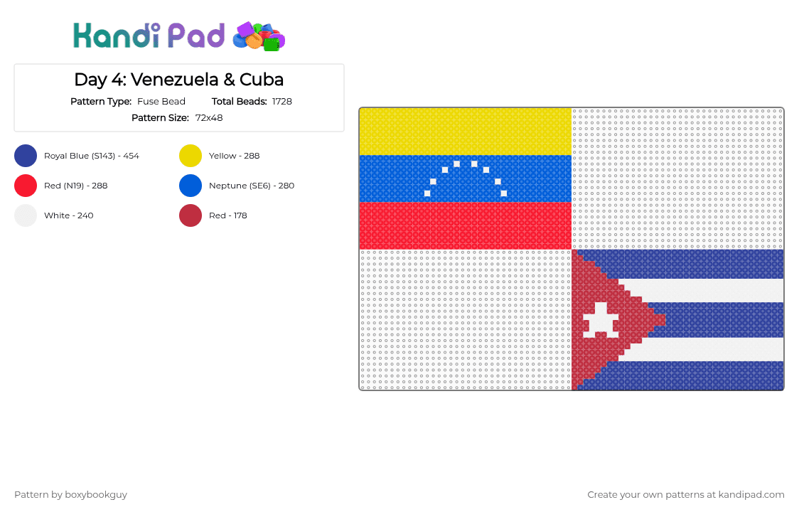 Day 4: Venezuela & Cuba - Fuse Bead Pattern by boxybookguy on Kandi Pad - red,purple