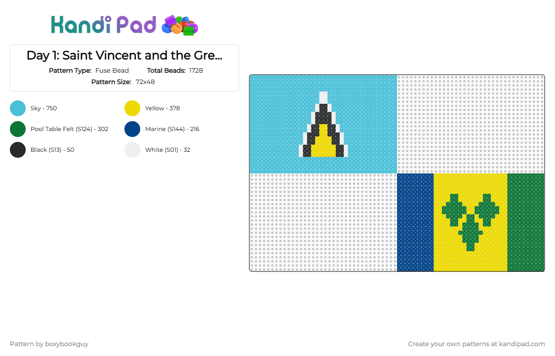 Day 1: Saint Vincent and the Grenadines + Saint Lucia - Fuse Bead Pattern by boxybookguy on Kandi Pad - light blue