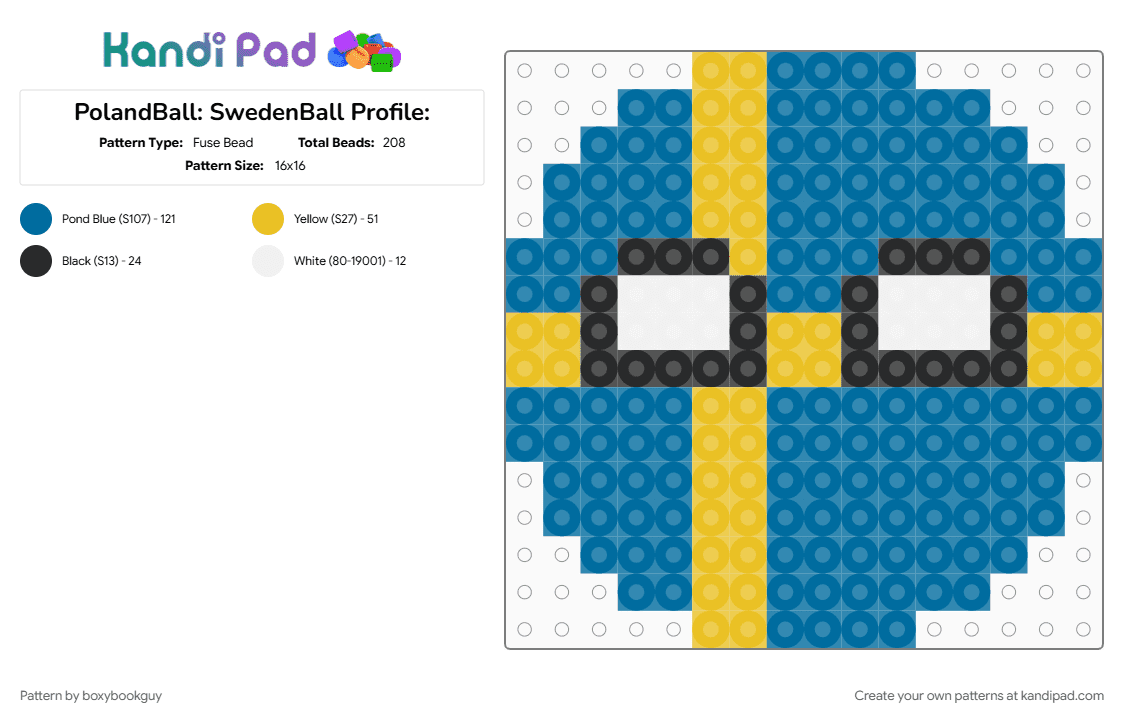 PolandBall: SwedenBall Profile: - Fuse Bead Pattern by boxybookguy on Kandi Pad - 