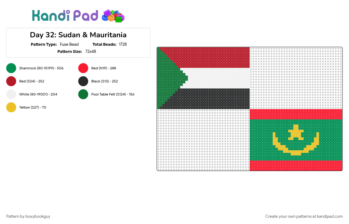 Day 32: Sudan & Mauritania - Fuse Bead Pattern by boxybookguy on Kandi Pad - flag, green, red