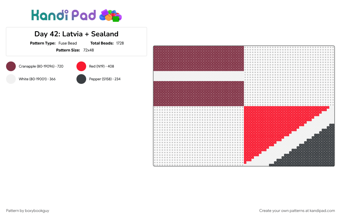 Day 42: Latvia + Sealand - Fuse Bead Pattern by boxybookguy on Kandi Pad - brown, country, europe, flag, island, red