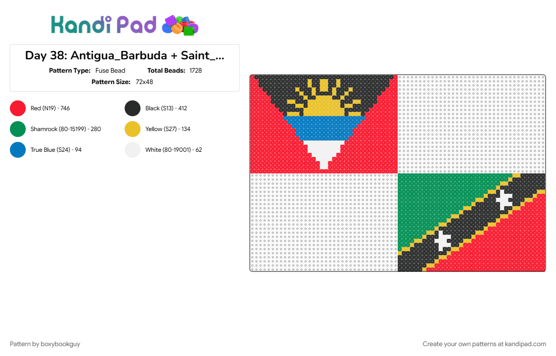 Day 39: Antigua & Barbuda + Saint Kittz& Nevis - Fuse Bead Pattern by boxybookguy on Kandi Pad - flag, red