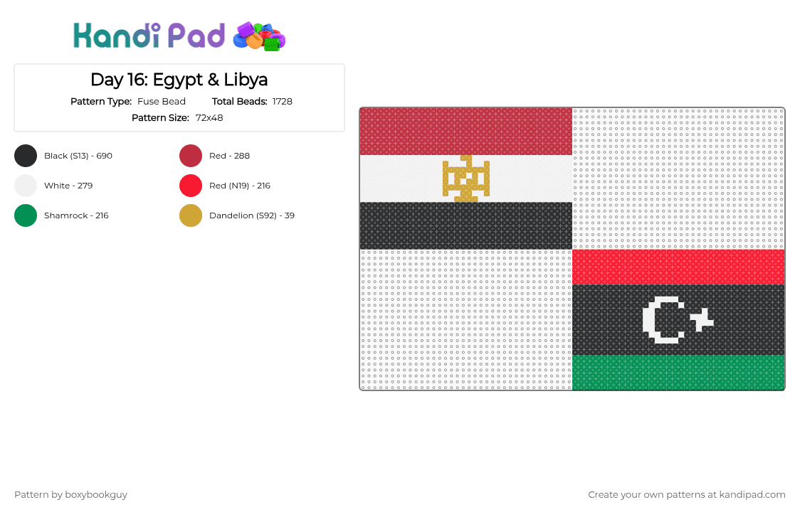 Day 16: Egypt + Libya - Fuse Bead Pattern by boxybookguy on Kandi Pad - flag, red