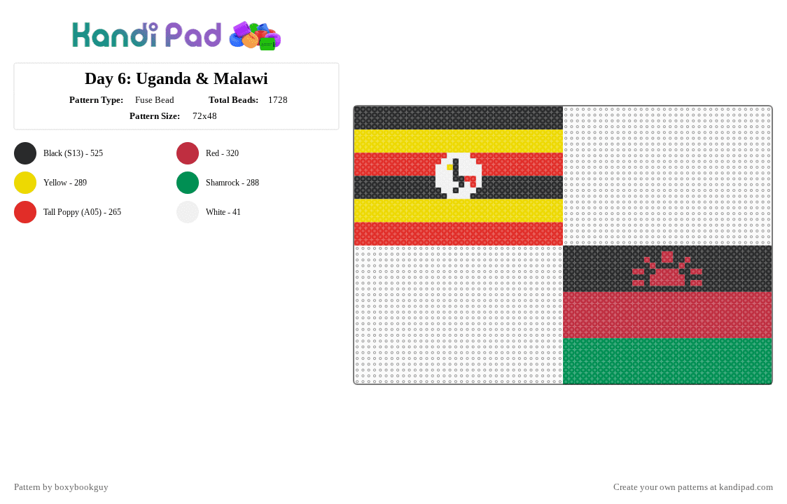 Day 6: Uganda & Malawi - Fuse Bead Pattern by boxybookguy on Kandi Pad - red