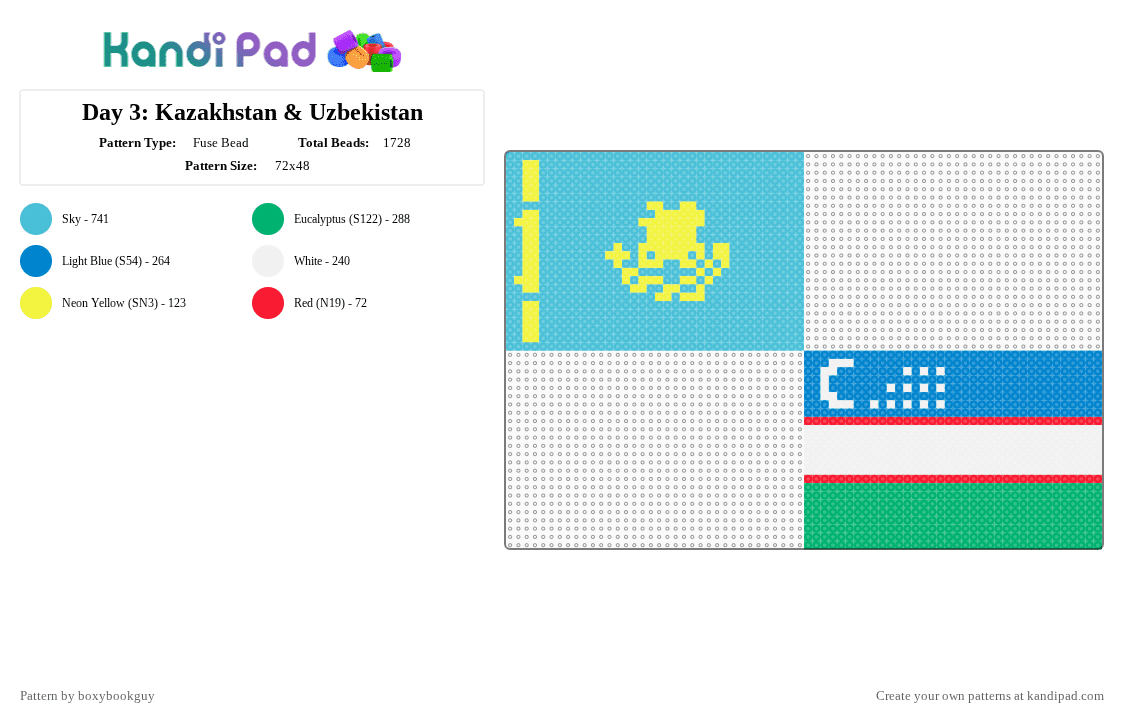Day 3: Kazakhstan & Uzbekistan - Fuse Bead Pattern by boxybookguy on Kandi Pad - light blue,green