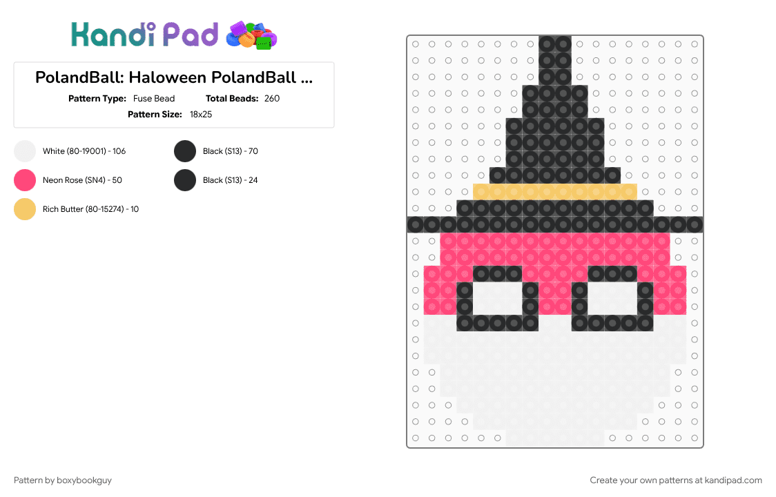 PolandBall: Haloween PolandBall Profile: - Fuse Bead Pattern by boxybookguy on Kandi Pad - countryball, halloween, poland, polandball, polandballthecraftingseries, profile pic, witch