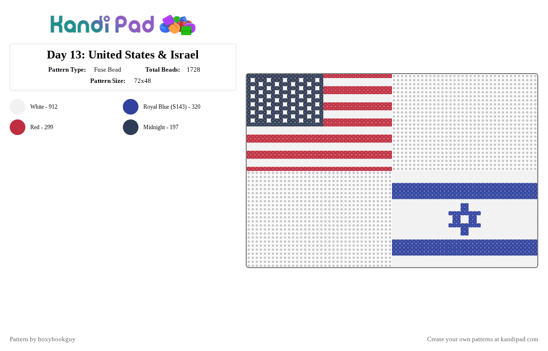 Day 13: United States & Israel - Fuse Bead Pattern by boxybookguy on Kandi Pad - purple,red,cotdindependencedayusa2026