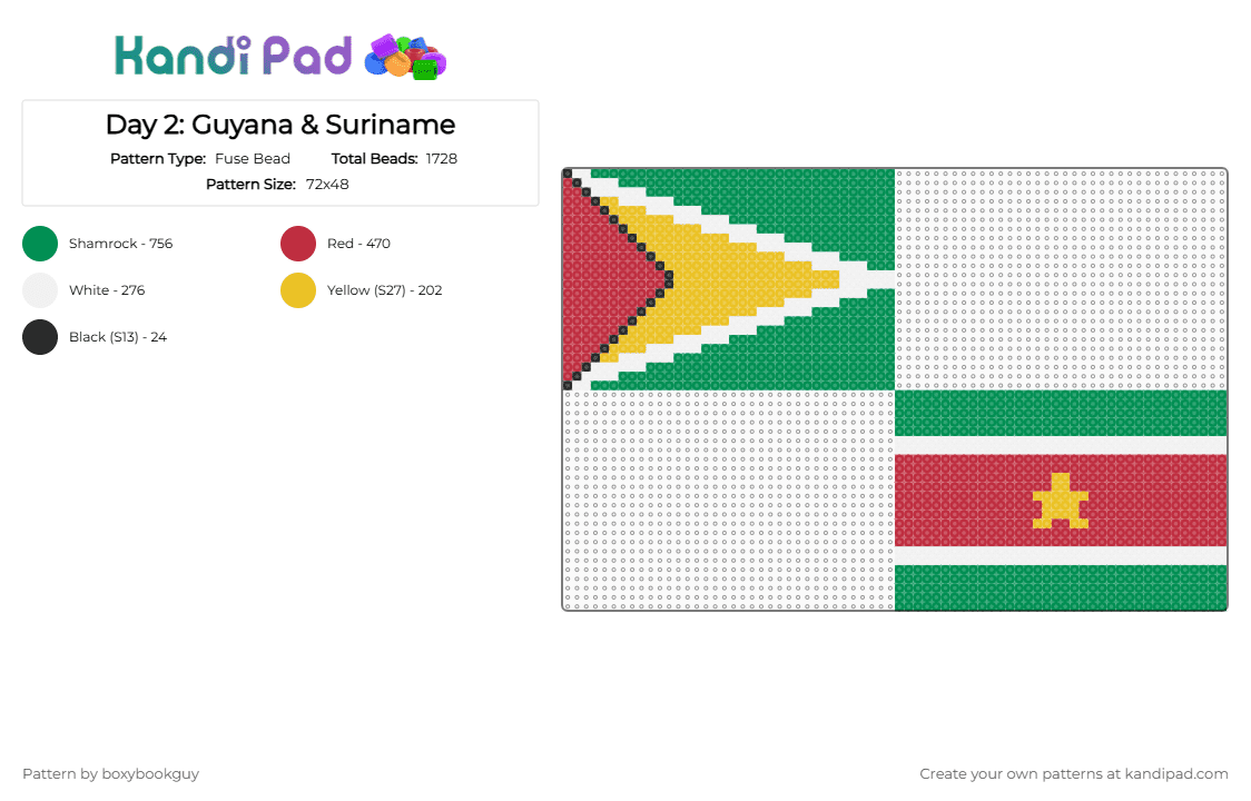 Day 2: Guyana & Suriname - Fuse Bead Pattern by boxybookguy on Kandi Pad - green,red