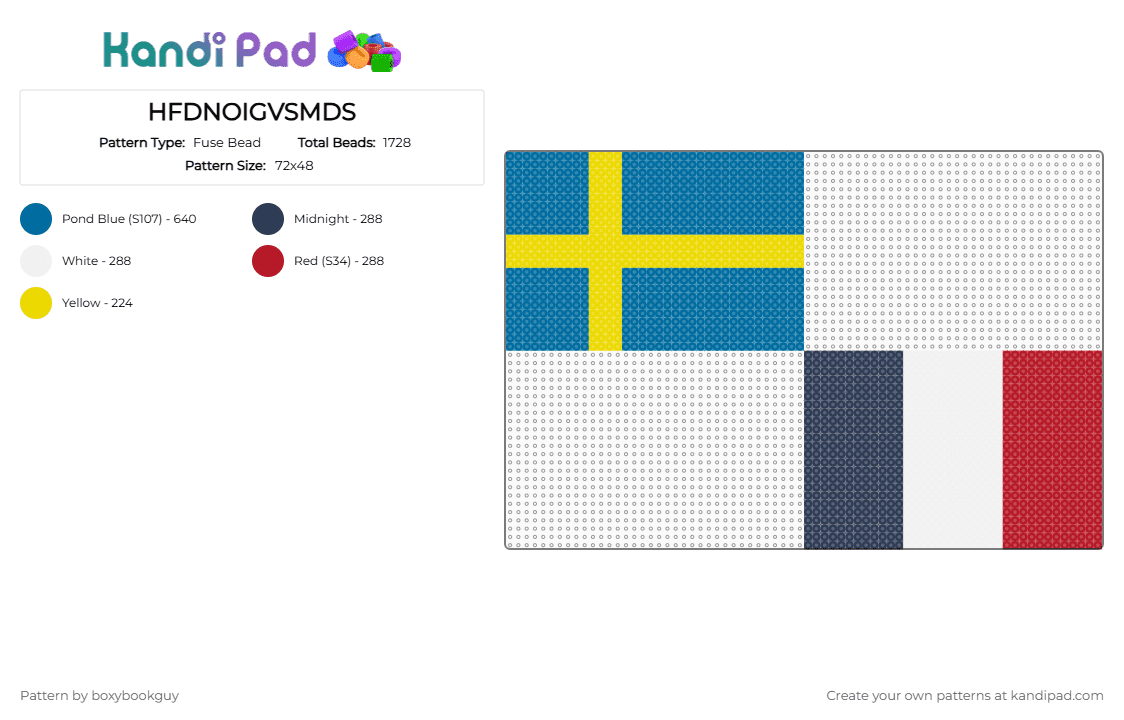 Day 7: Sweden & France - Fuse Bead Pattern by boxybookguy on Kandi Pad - blue