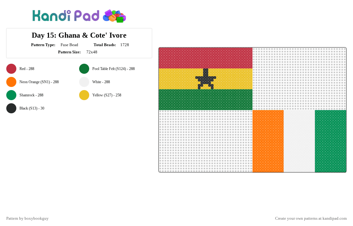 Day 15: Ghana & Cote\' Ivore - Fuse Bead Pattern by boxybookguy on Kandi Pad - 