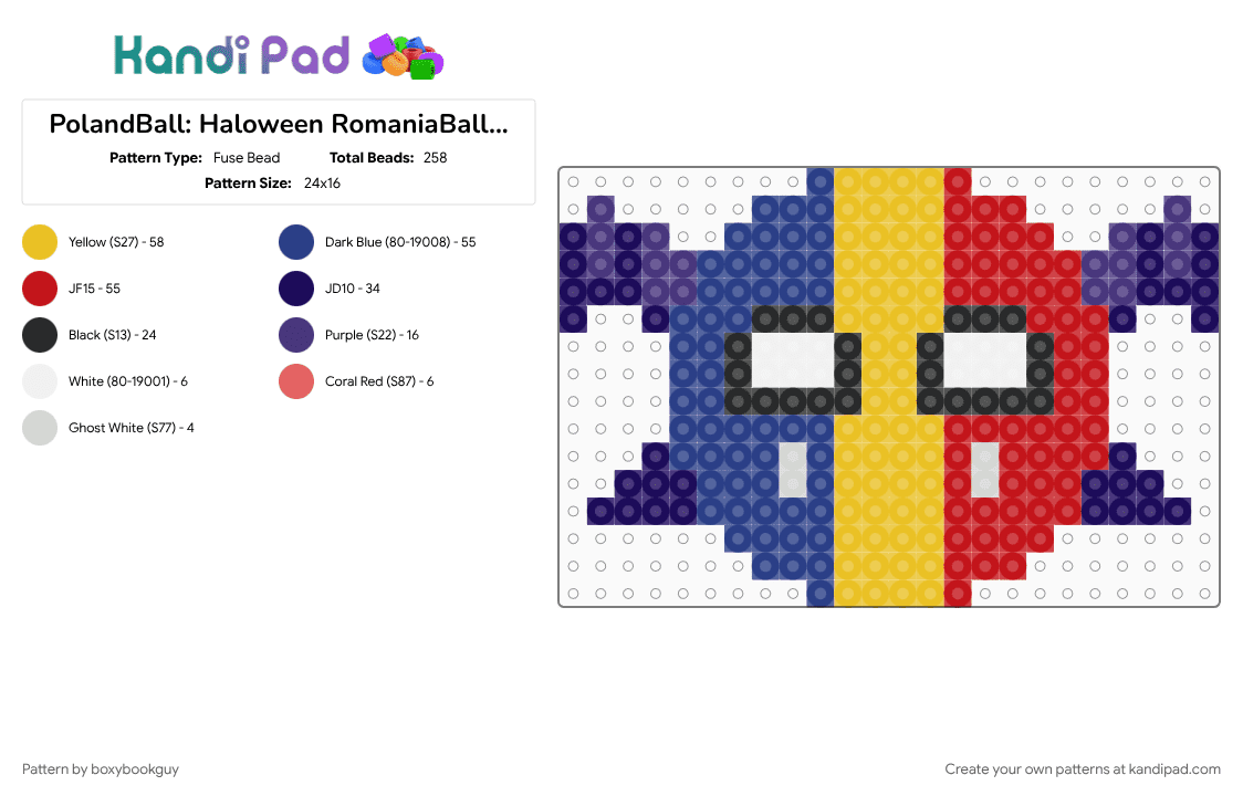 PolandBall: Haloween RomaniaBall Profile: - Fuse Bead Pattern by boxybookguy on Kandi Pad - 