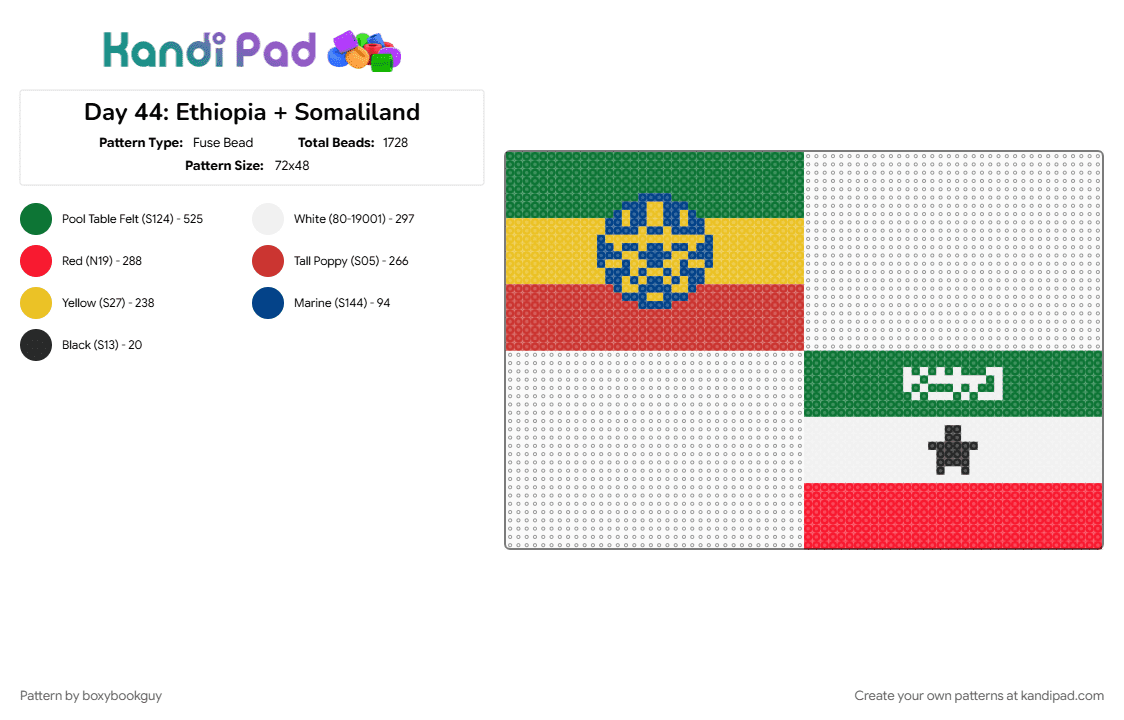 Day 44: Ethiopia + Somaliland - Fuse Bead Pattern by boxybookguy on Kandi Pad - 