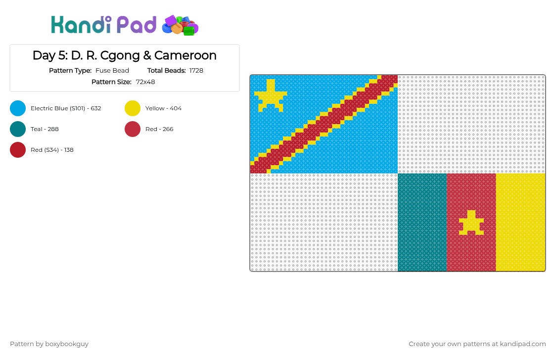 Day 5: D. R. Congo & Cameroon - Fuse Bead Pattern by boxybookguy on Kandi Pad - light blue