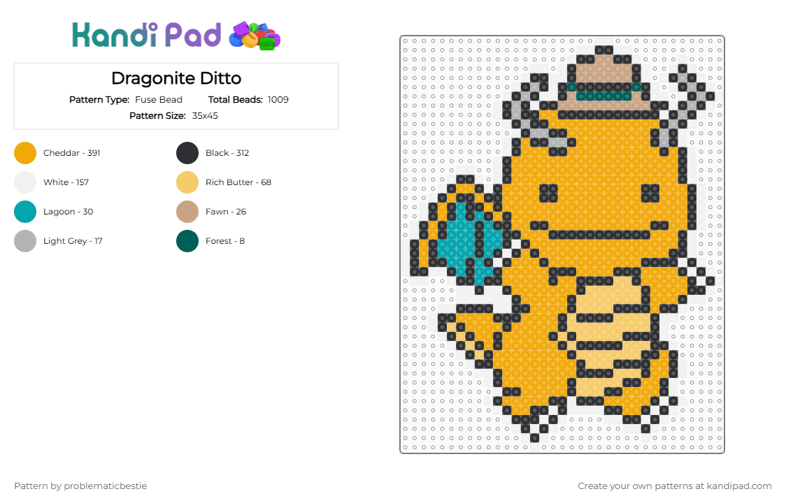 Dragonite Ditto - Fuse Bead Pattern by problematicbestie on Kandi Pad - orange