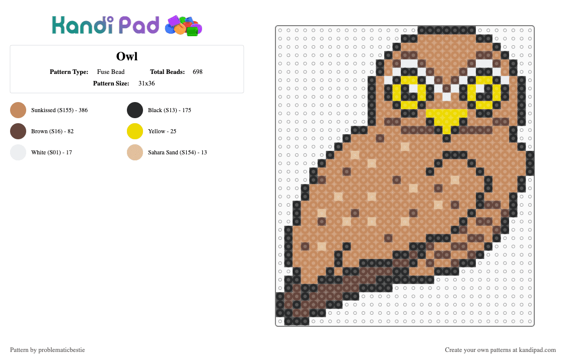 Owl - Fuse Bead Pattern by problematicbestie on Kandi Pad - tan,owl