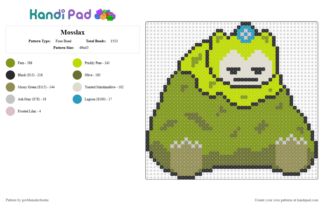 Mosslax - Fuse Bead Pattern by problematicbestie on Kandi Pad - gold,mosslax,pokopia