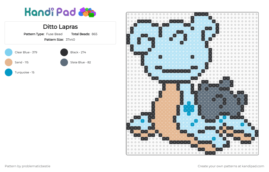 Ditto Lapras - Fuse Bead Pattern by problematicbestie on Kandi Pad - light blue