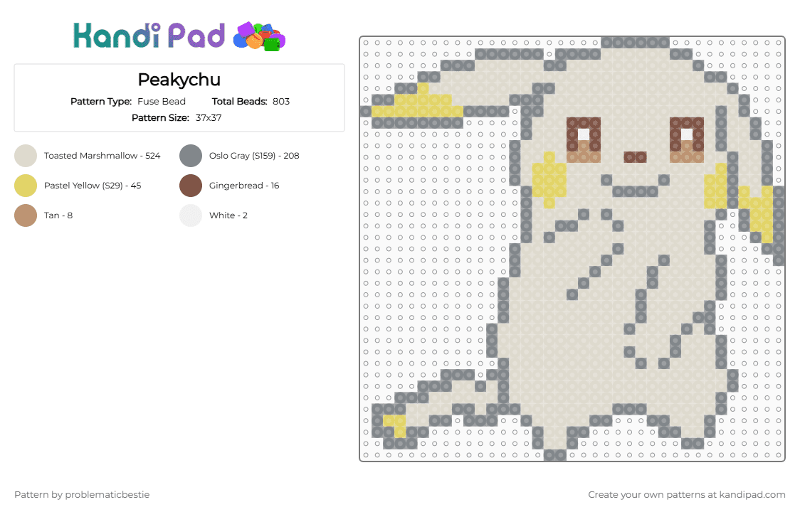 Peakychu - Fuse Bead Pattern by problematicbestie on Kandi Pad - beige, gray, peakychu, pokopia