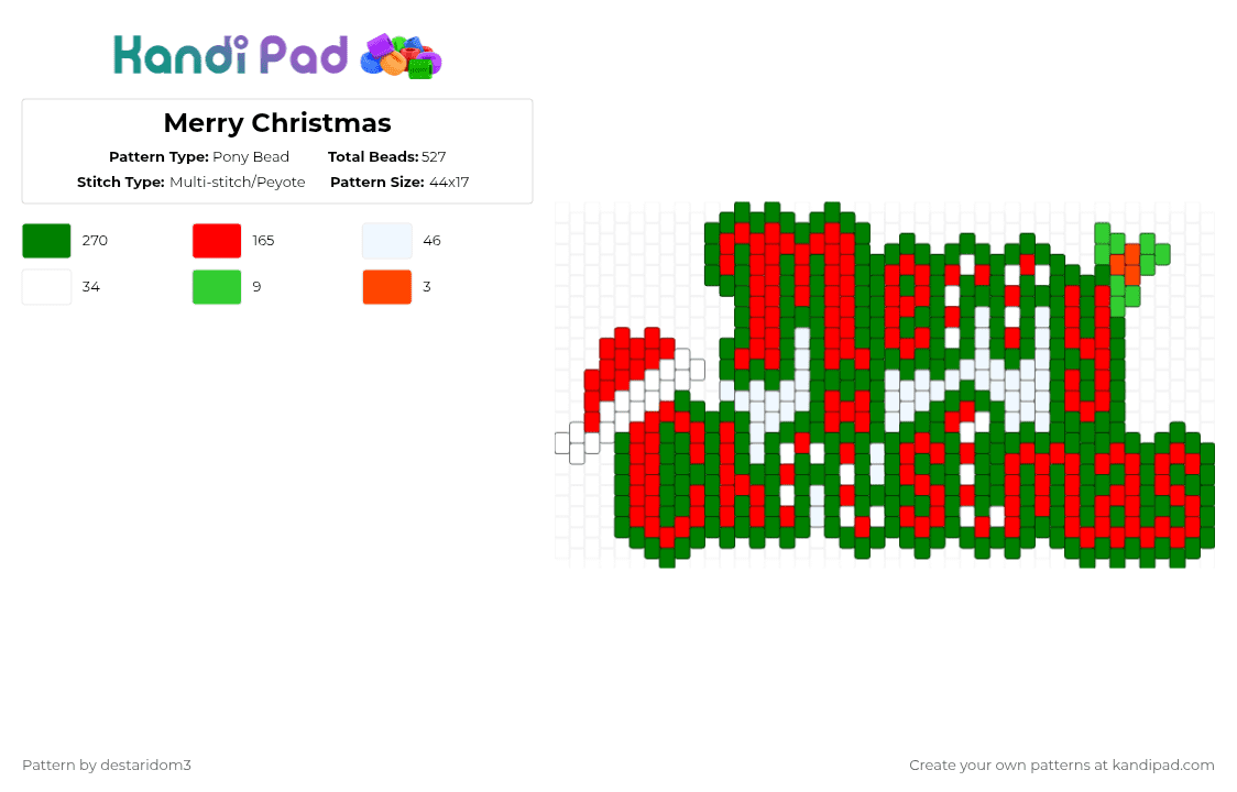 Merry Christmas - Pony Bead Pattern by destaridom3 on Kandi Pad - green,red