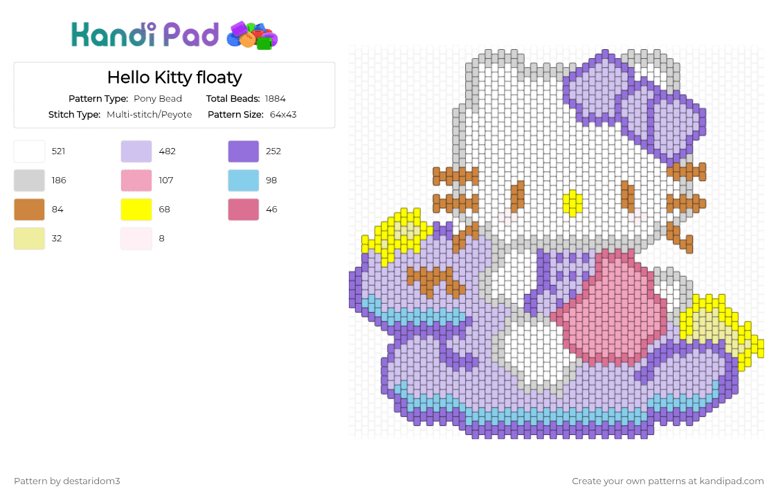 Hello Kitty floaty - Pony Bead Pattern by destaridom3 on Kandi Pad - purple,pink