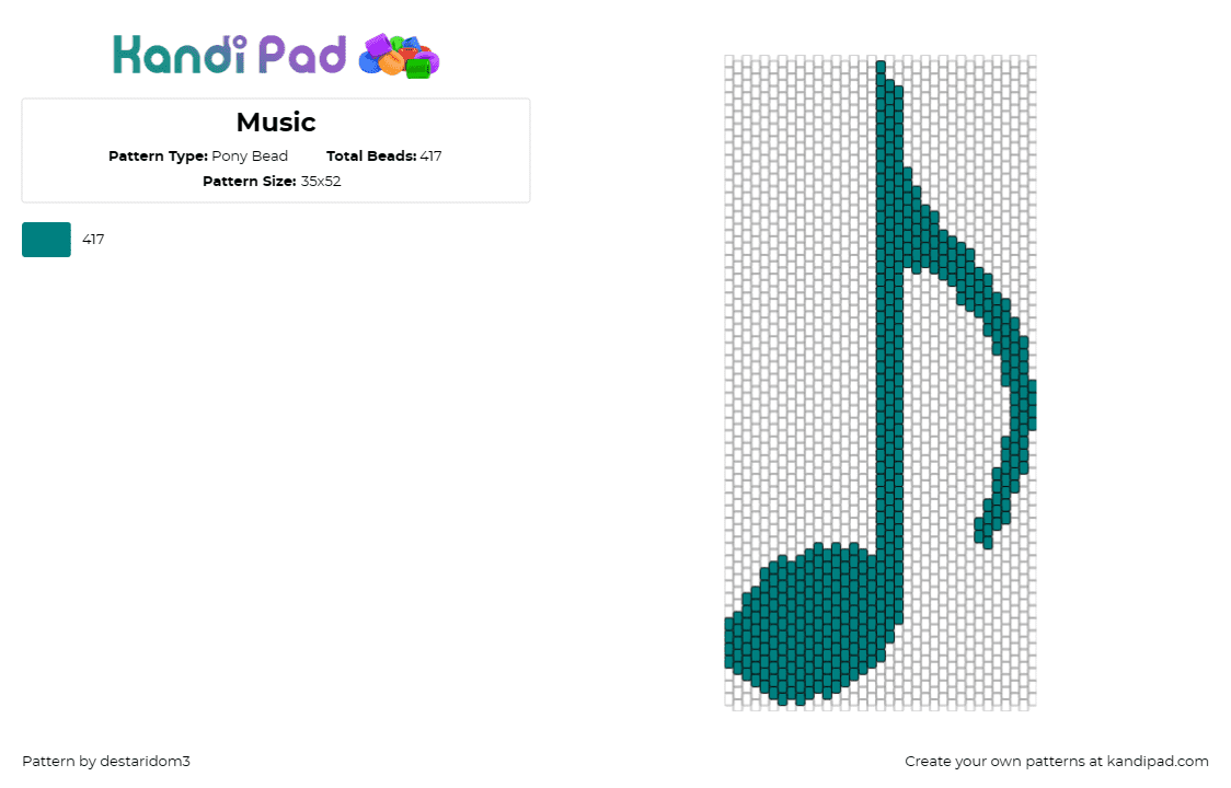 Music - Pony Bead Pattern by destaridom3 on Kandi Pad - music,note,symbol,eighth,green