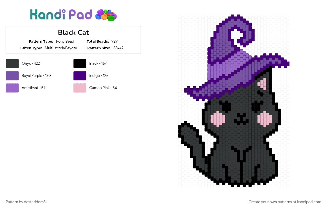 Black Cat - Pony Bead Pattern by destaridom3 on Kandi Pad - black, purple