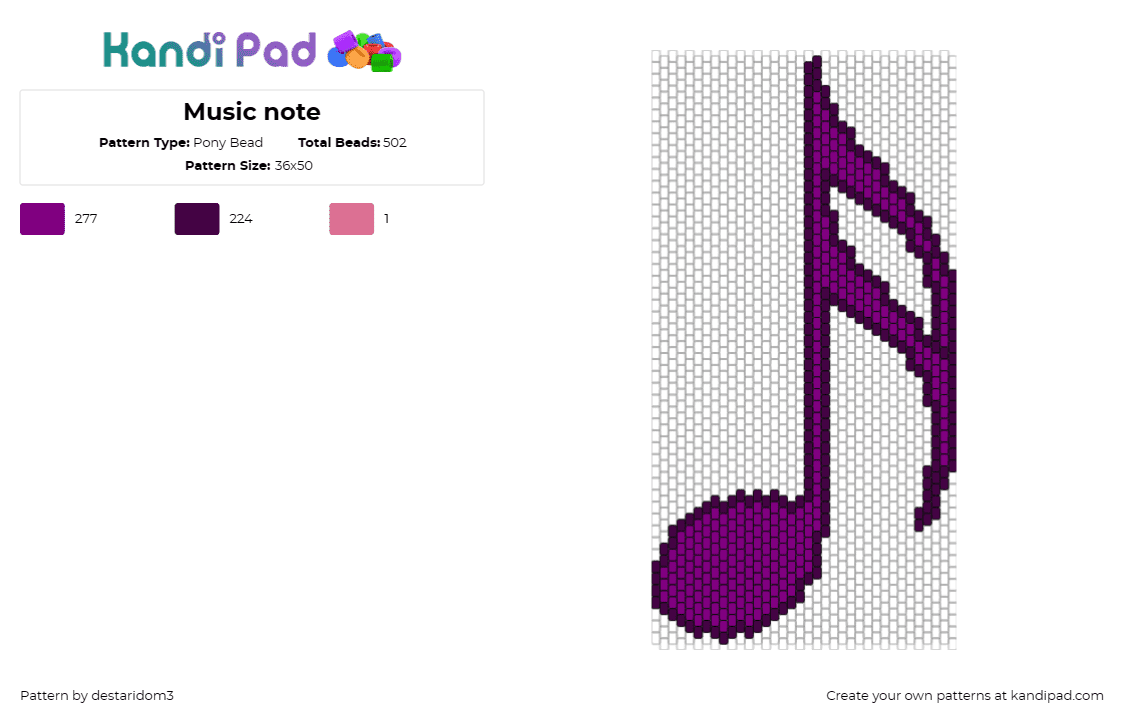 Music note - Pony Bead Pattern by destaridom3 on Kandi Pad - music,note,symbol,sixteenth,purple