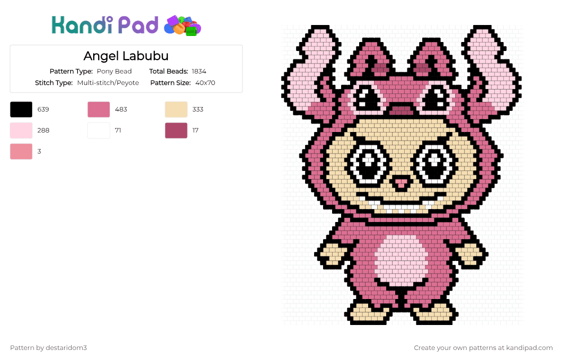 Angel Labubu - Pony Bead Pattern by destaridom3 on Kandi Pad - beige,pink