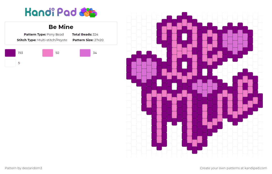 Be Mine - Pony Bead Pattern by destaridom3 on Kandi Pad - pink