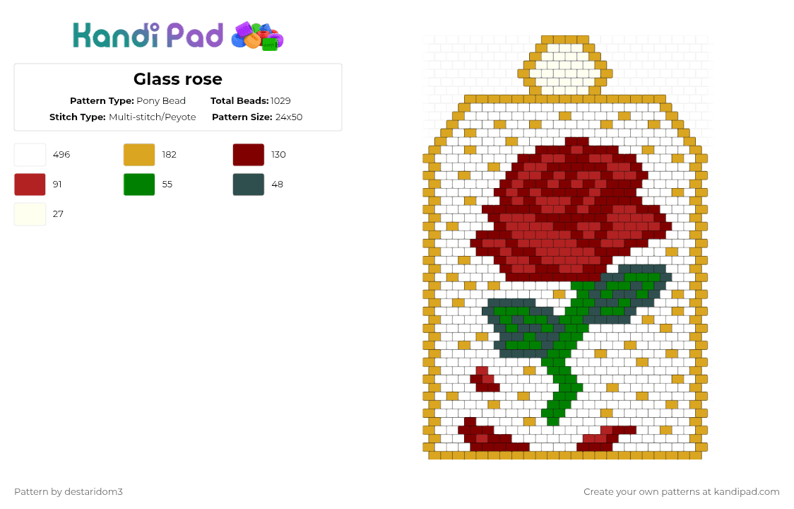 Glass rose - Pony Bead Pattern by destaridom3 on Kandi Pad - white,brown,orange