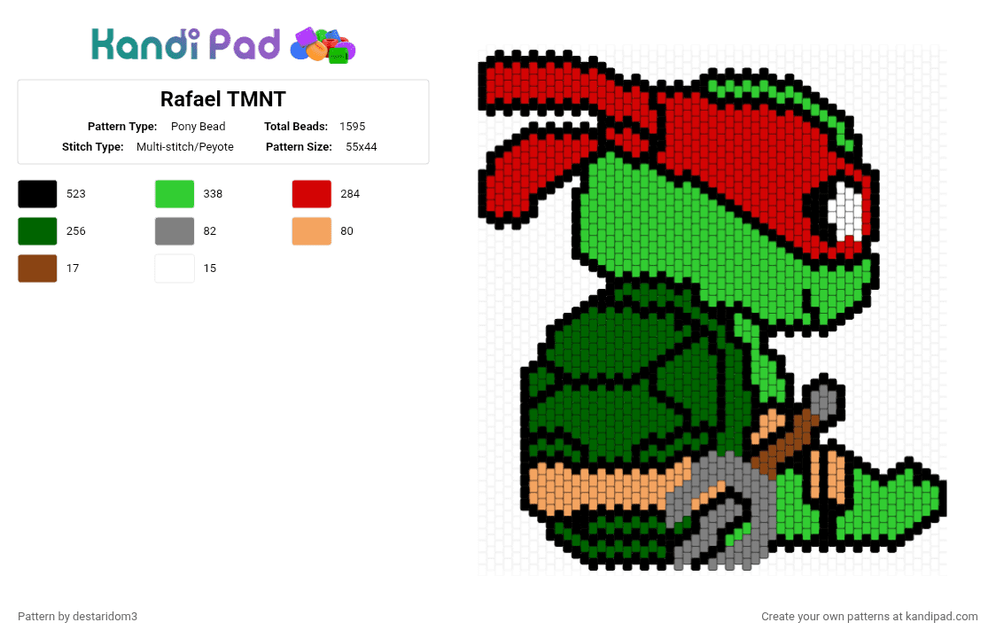 Raphael TMNT - Pony Bead Pattern by destaridom3 on Kandi Pad - rafael,teenage mutant ninja turtles,red,green