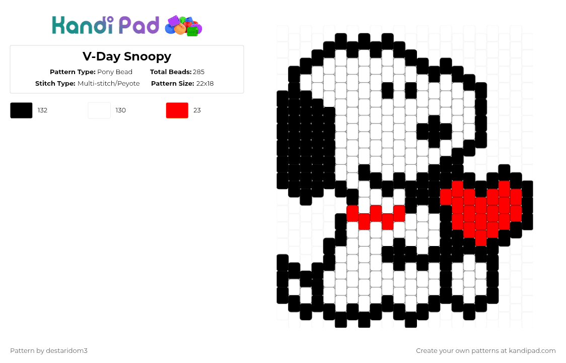 V-Day Snoopy - Pony Bead Pattern by destaridom3 on Kandi Pad - white