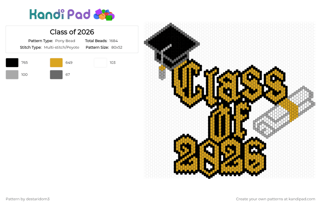Class of 2026 - Pony Bead Pattern by destaridom3 on Kandi Pad - orange