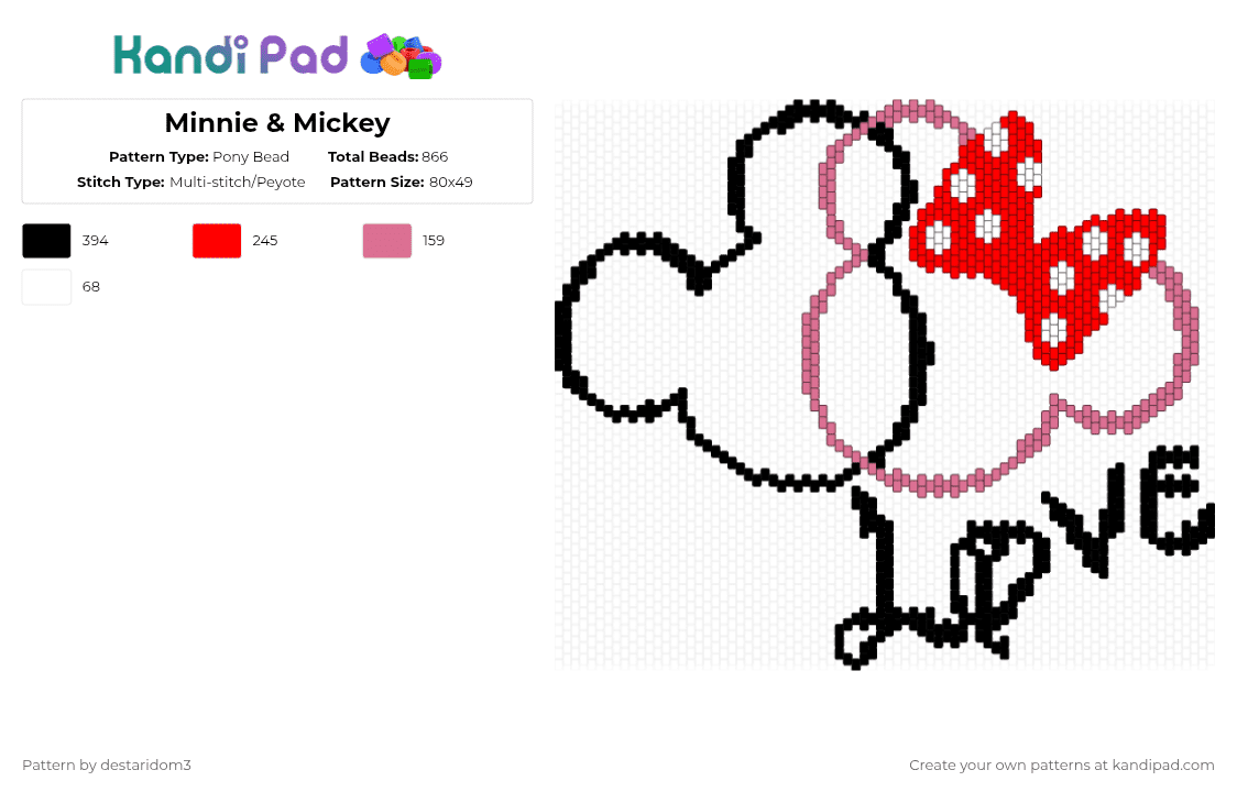 Minnie & Mickey Pony Bead Pattern - Kandi Pad | Kandi Patterns, Fuse ...
