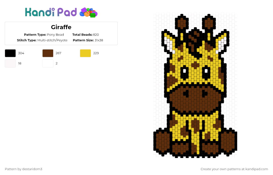 Giraffe - Pony Bead Pattern by destaridom3 on Kandi Pad - brown,yellow